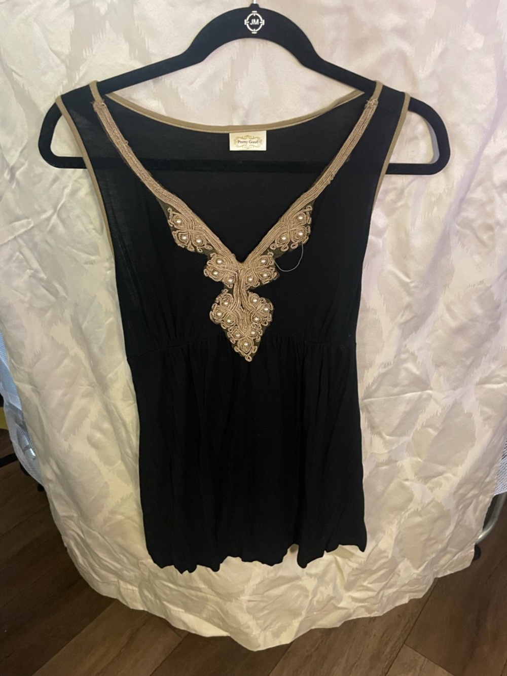 Pretty Good Black Camisole with Gold Embellished V-Neck